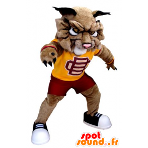 Hundemaskot, brun løve, i sportstøj - Spotsound maskot kostume