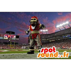Piratmaskot i röd och grå outfit - Spotsound maskot