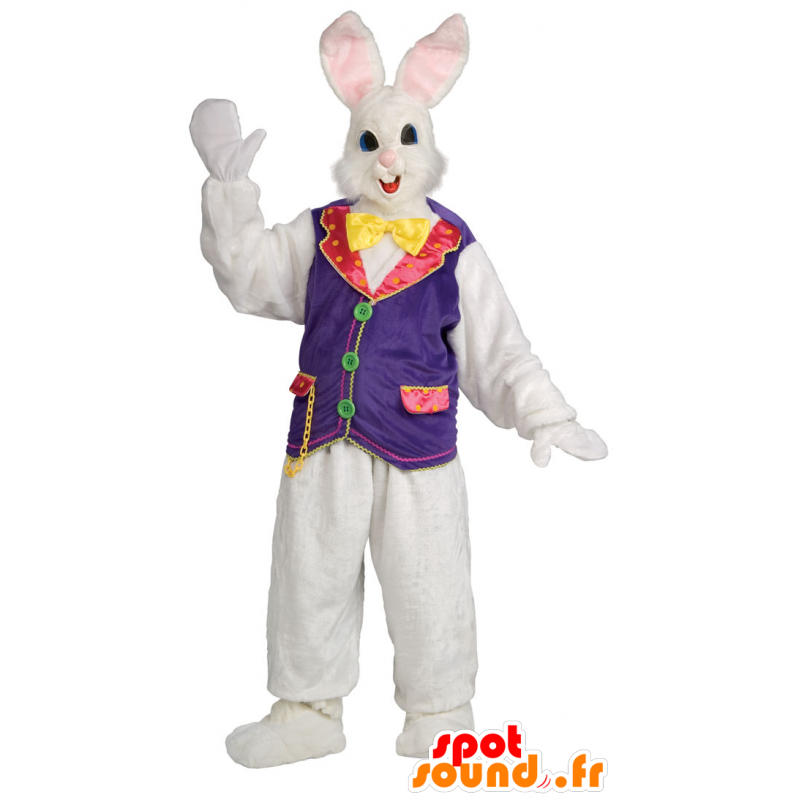 Maskot krásné bílé a růžové králík s vestu cirkusu - MASFR21696 - maskot králíci