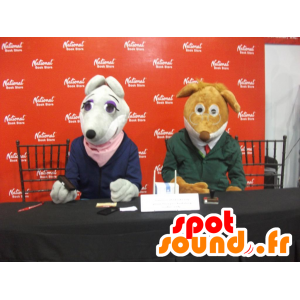 2 huisdieren: een grijze muis en een bruine hond - MASFR21706 - Mouse Mascot