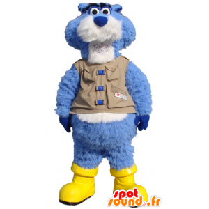 Mascot blauw en wit Bever met een vest en laarzen - MASFR21707 - Beaver Mascot