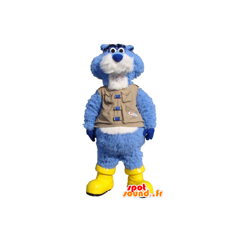 Mascot beaver blue and white, with a vest and boots - MASFR21707 - Beaver mascots
