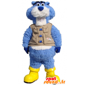 Mascot castor azul e branco com um colete e botas - MASFR21707 - Beaver Mascot