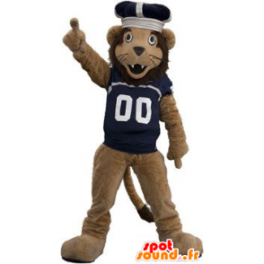 Mascotte de lion marron, avec un maillot et une couronne - MASFR21708 - Mascottes Lion