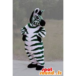 Green Zebra maskot, black and white, obří - MASFR21709 - zvířecí Maskoti