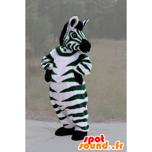 Grøn zebra maskot, sort og hvid, kæmpe - Spotsound maskot