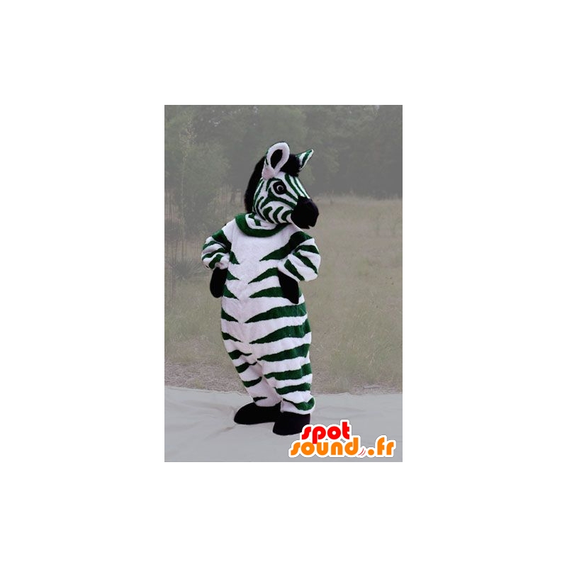 Grön zebramaskot, svartvitt, jätte - Spotsound maskot
