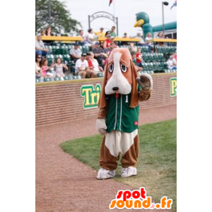 Brun og hvit hund maskot, basset jakthund - MASFR21710 - Dog Maskoter