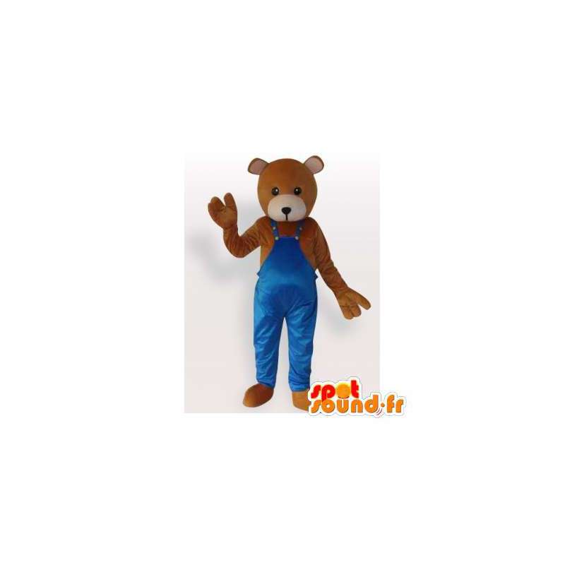 Braunbär Maskottchen in blauen Overalls - MASFR006474 - Bär Maskottchen