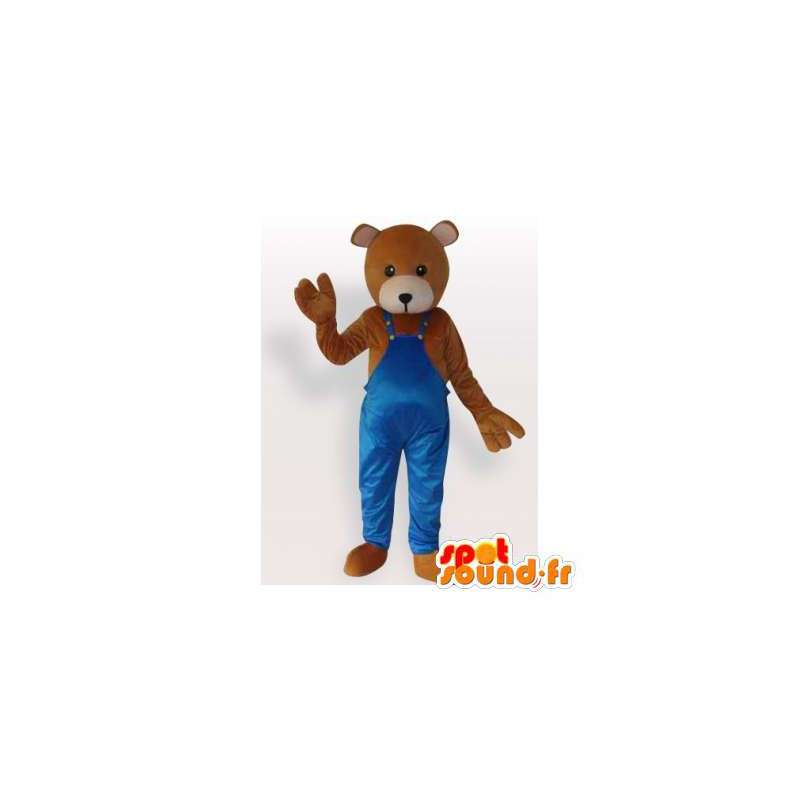 Brunbjørn maskoten i blå kjeledress - MASFR006474 - bjørn Mascot