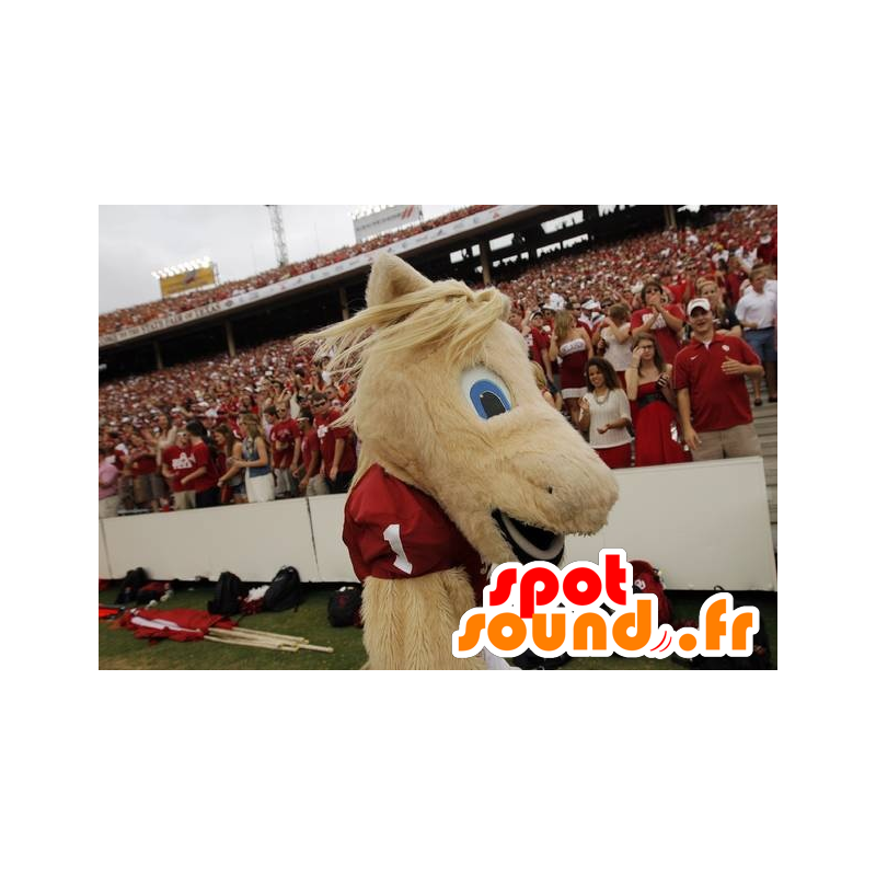 Beige hästmaskot i sportkläder - Spotsound maskot