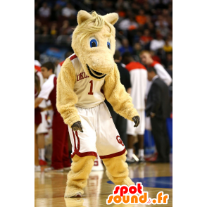 Beige hästmaskot i sportkläder - Spotsound maskot