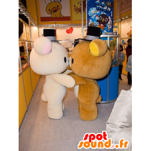 2 mascots beige and brown teddy bear, very cute - MASFR21717 - Bear mascot