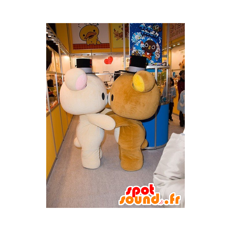 2 mascots beige and brown teddy bear, very cute - MASFR21717 - Bear mascot