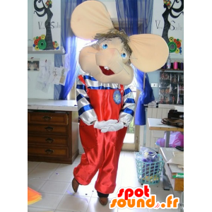 Mus maskot i røde kjeledresser, med store ører - MASFR21733 - mus Mascot