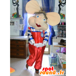 Mus maskot i røde kjeledresser, med store ører - MASFR21733 - mus Mascot