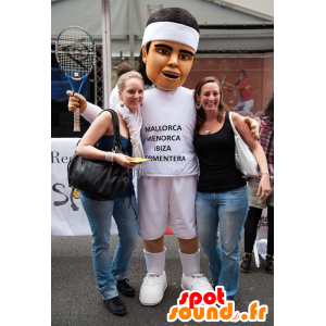 Mascot tennis player, sportsmanship man in white clothes - MASFR21737 - Human mascots