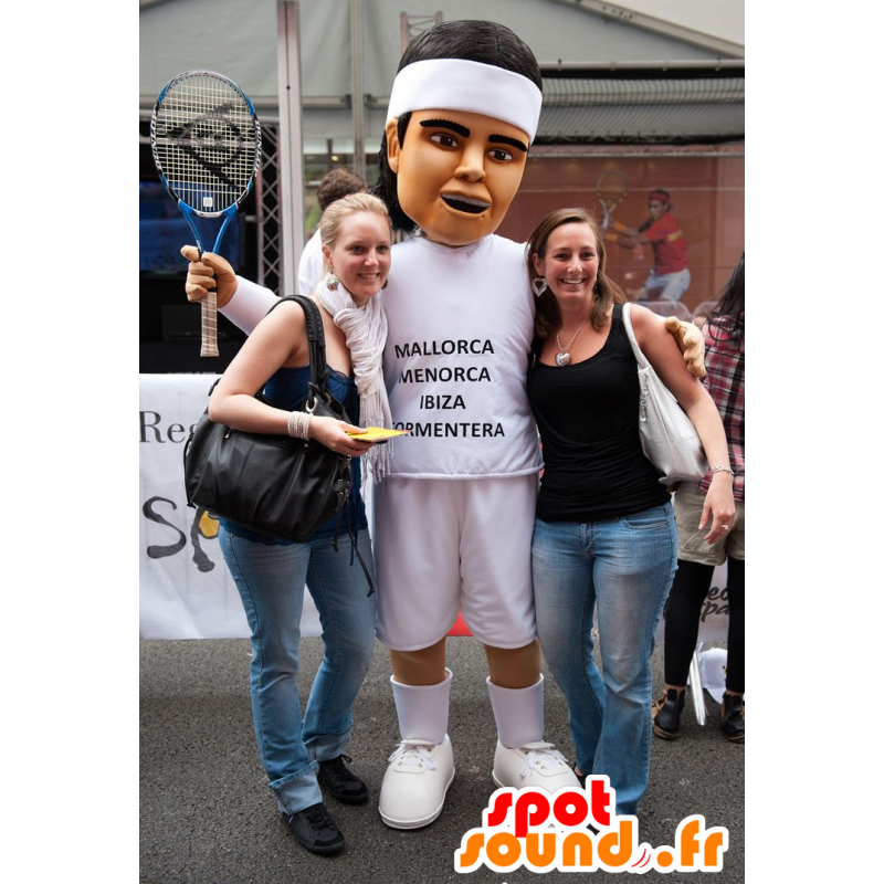 Mascot tennispelaaja, urheiluhenkeä mies valkoisiin vaatteisiin - MASFR21737 - Mascottes Homme