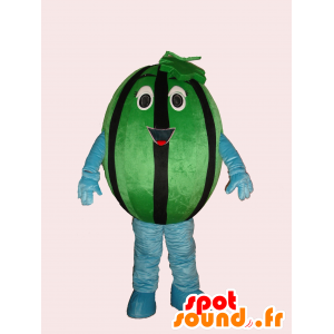 Mascot groene en zwarte watermeloen, reus, glimlachend - MASFR21739 - fruit Mascot