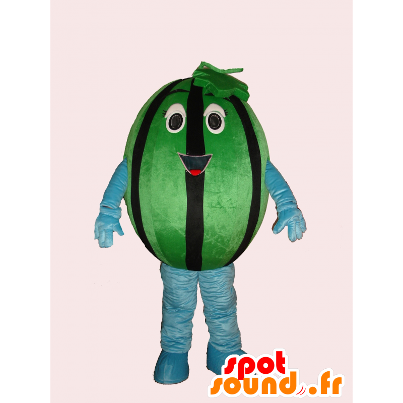 Verde mascotte e anguria nero, gigante, sorridente - MASFR21739 - Mascotte di frutta