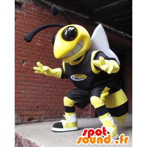 Mascotte d'abeille, de guêpe jaune et noire - MASFR21742 - Mascottes Abeille