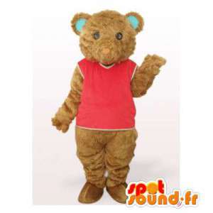 Mascot brown teddy bear dressed in red - MASFR006476 - Bear mascot