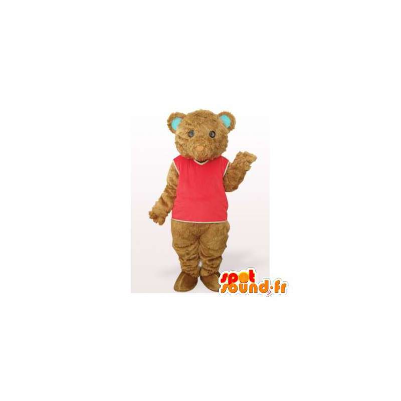 Mascot brown teddy bear dressed in red - MASFR006476 - Bear mascot