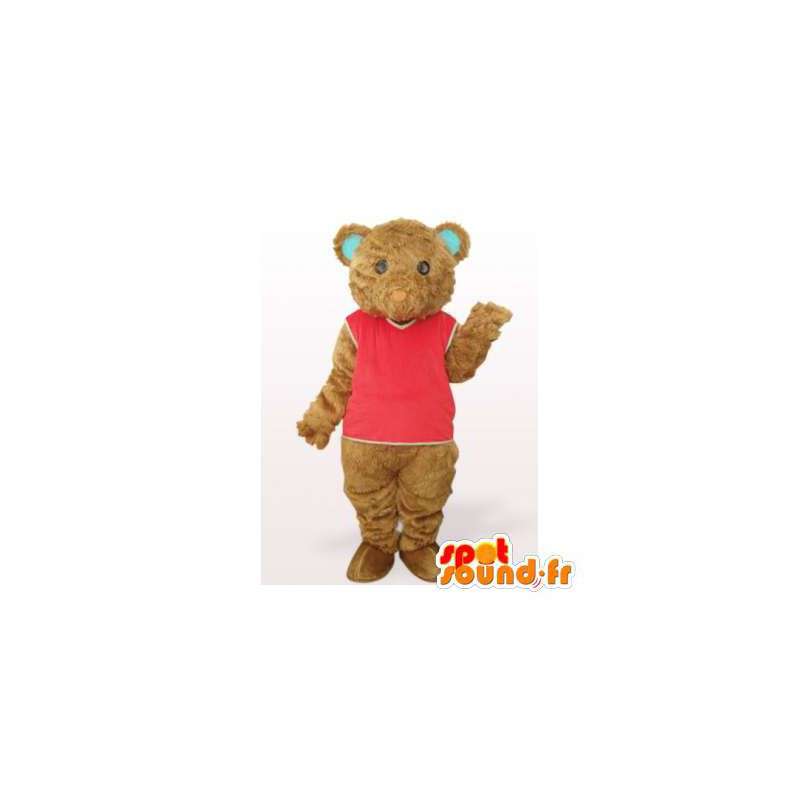 Mascota del oso marrón de peluche vestido en rojo - MASFR006476 - Oso mascota