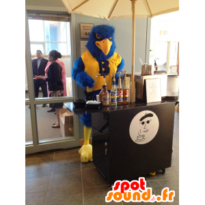Mascotte d'oiseau bleu et jaune, tout poilu - Mascotte d'aigle - MASFR21756 - Mascotte d'oiseaux