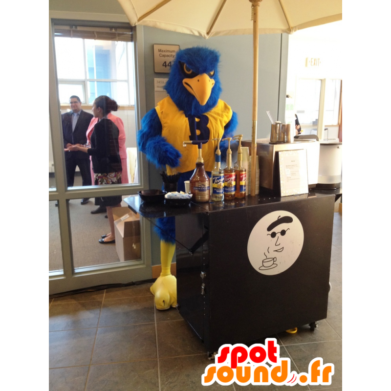 Mascotte d'oiseau bleu et jaune, tout poilu - Mascotte d'aigle - MASFR21756 - Mascotte d'oiseaux Mascotte d'oiseau bleu et jaune, tout poilu - Mascotte d'aigle - MASFR21756 - Mascotte d'oiseaux