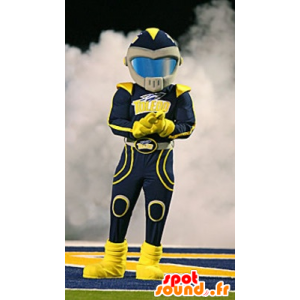 Mascotte de motard, de pilote, habillé d'une combinaison bicolore - MASFR21757 - Mascottes Homme