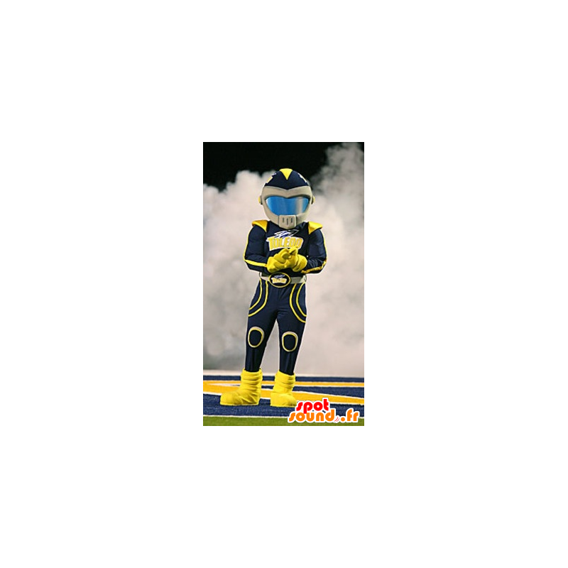 Mascotte de motard, de pilote, habillé d'une combinaison bicolore - MASFR21757 - Mascottes Homme Mascotte de motard, de pilote, habillé d'une combinaison bicolore - MASFR21757 - Mascottes Homme