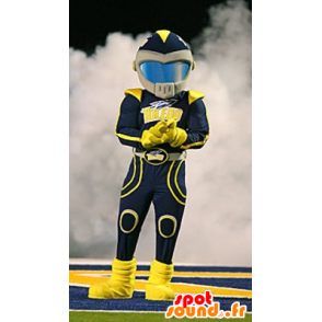 Mascotte de motard, de pilote, habillé d'une combinaison bicolore - MASFR21757 - Mascottes Homme