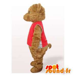Brun bamse maskot klædt i rødt - Spotsound maskot kostume