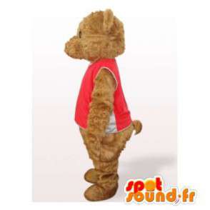 Brun nallebjörnmaskot klädd i rött - Spotsound maskot