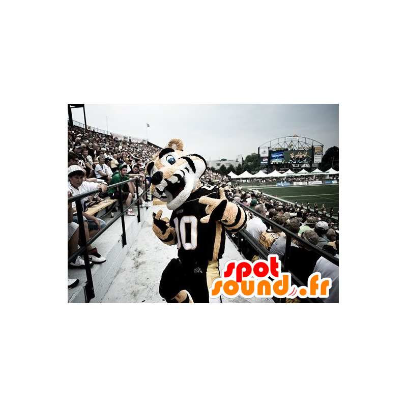Tiger Mascot, beige, svart og hvitt, i sportsklær - MASFR21760 - Tiger Maskoter Tiger Mascot, beige, svart og hvitt, i sportsklær - MASFR21760 - Tiger Maskoter