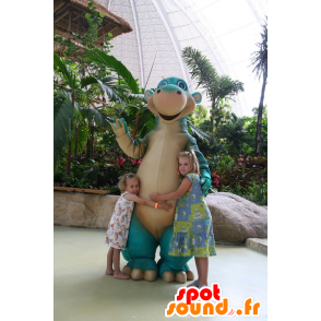 Mascot blauw en beige dinosaurus, reus - MASFR21763 - Dinosaur Mascot