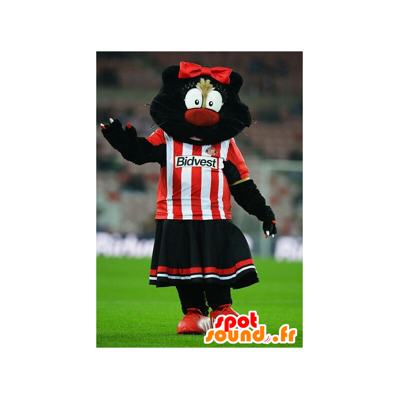 Black cat mascot, dressed red and white - MASFR21766 - Cat mascots