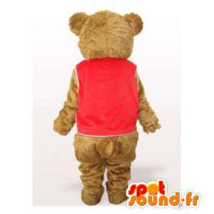 Mascotte d'ours en peluche marron habillé en rouge - MASFR006476 - Mascotte d'ours