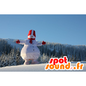 Mascotte gran muñeco de nieve, blanco y rojo - MASFR21768 - Mascotas de Navidad