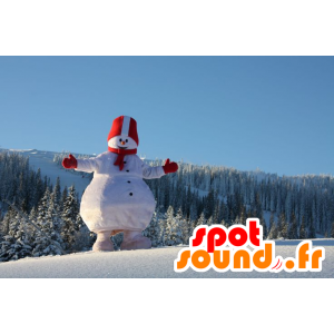 Stor snemand maskot, hvid og rød - Spotsound maskot kostume