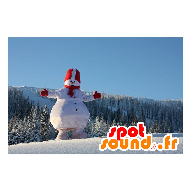 Mascotte gran muñeco de nieve, blanco y rojo - MASFR21768 - Mascotas de Navidad