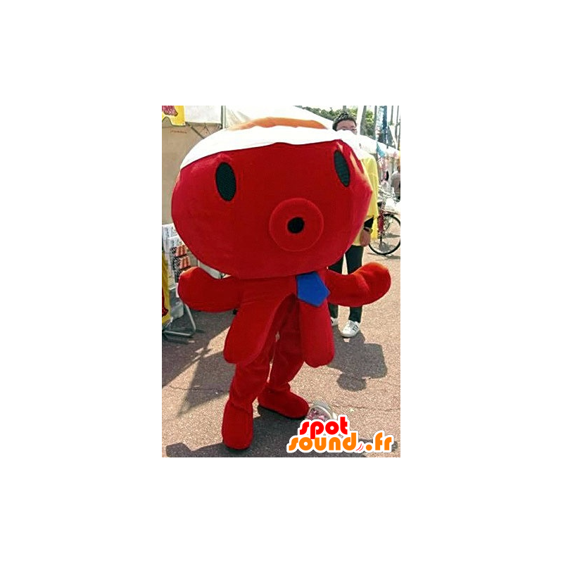 Mascot pulpo rojo, gigante, con una corbata azul - MASFR21769 - Mascotas del océano