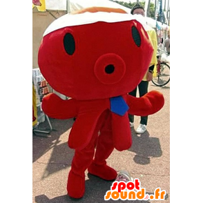 Mascot polpo rosso, gigante, con una cravatta blu - MASFR21769 - Mascotte dell'oceano