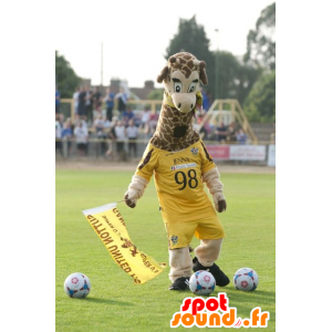 Giraffmaskot i gul sportkläder - Spotsound maskot