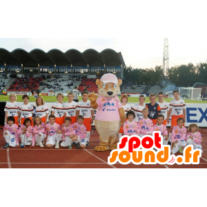 Rat mascot, brown rodent with a pink jersey - MASFR21774 - Mouse mascot