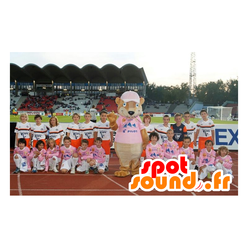 Krysího maskot, hnědá hlodavec s růžovým dres - MASFR21774 - myš Maskot Krysího maskot, hnědá hlodavec s růžovým dres - MASFR21774 - myš Maskot