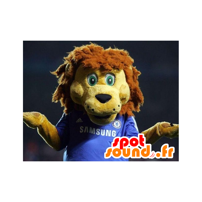 Mascot geel en bruin leeuw gekleed in blauwe sport - MASFR21775 - Lion Mascottes