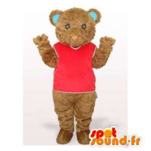 Mascotte d'ours en peluche marron habillé en rouge - MASFR006476 - Mascotte d'ours