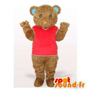 Mascot brown teddy bear dressed in red - MASFR006476 - Bear mascot